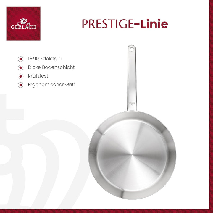 Gerlach Prestige Pfanne 24 Cm Aus Edelstahl Edelstahlpfanne Bratpfanne Für Gas Elektro Induktion Keramik Herd Pfannen Bratpfannen Küche Küchenzubehör, Silber