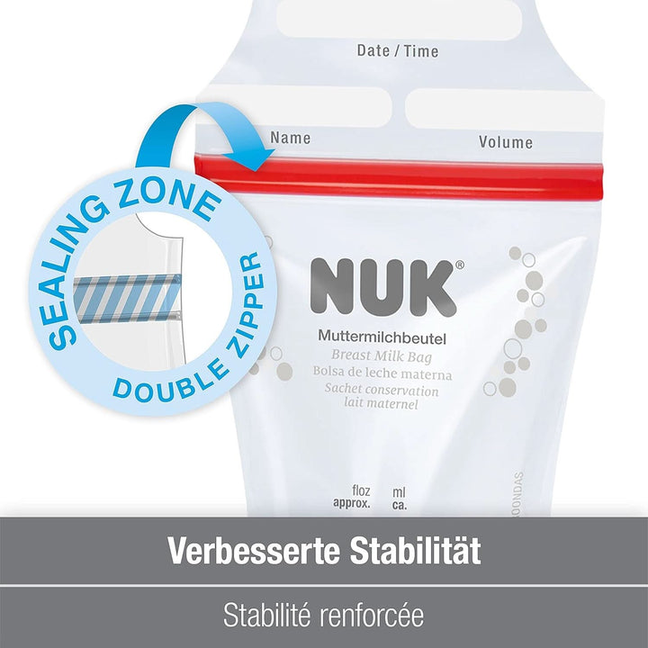 NUK Muttermilchbeutel, Platzsparend & Sofort Verwendbar, 180Ml, 25 Stück, Transparent