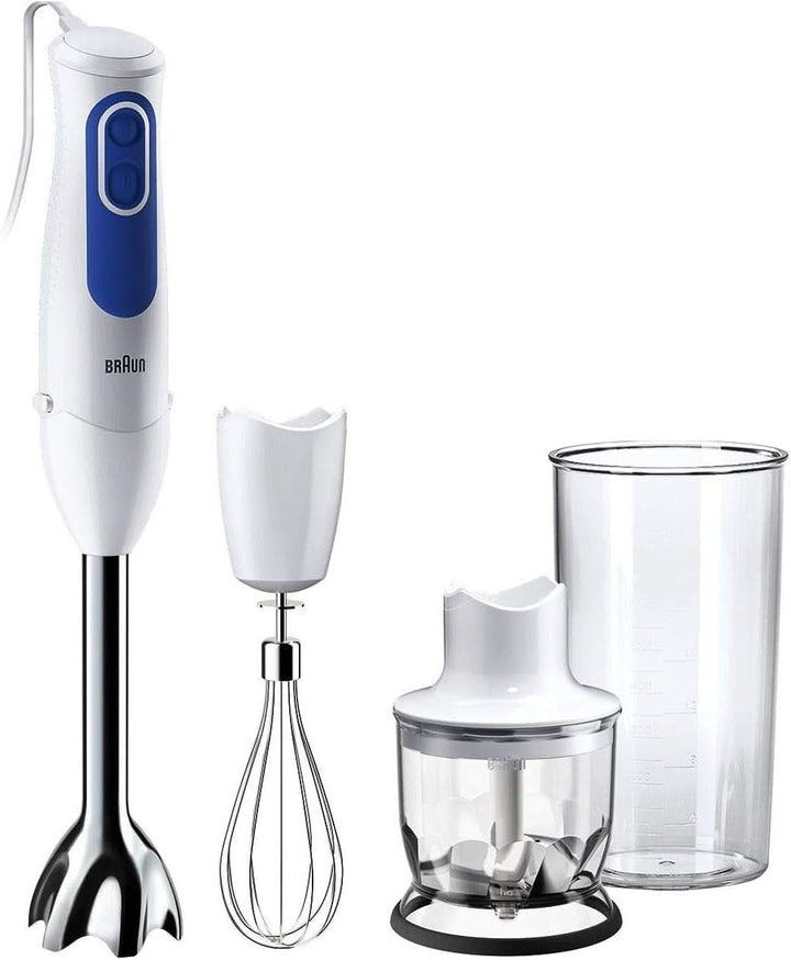 Braun Multiquick 3 MQ 3000 Smoothie+ Stabmixer – Pürierstab Mit 2 Geschwindigkeiten, Powerbell plus Und Splashcontrol-Technologie, 700 Watt, Inkl. 600 Ml Mix- & Messbecher, Blau/Weiß