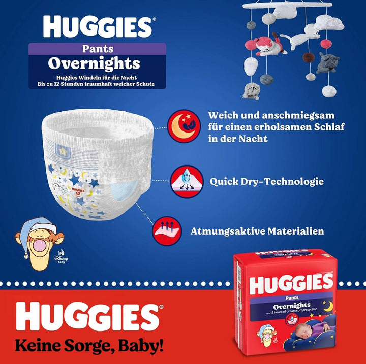 Huggies Overnight Pants Größe 6 (15-25 Kg), Windeln-Monatsbox, 88 Stück (4X22), Windelhöschen Für Die Nacht