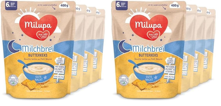 Milupa Milchbrei Butterkeks – Babybrei Ohne Palmöl – Frei Von Konservierungs- Und Farbstoffen – Ab Dem 6. Monat – 4 X 400 G (Packung Mit 2)