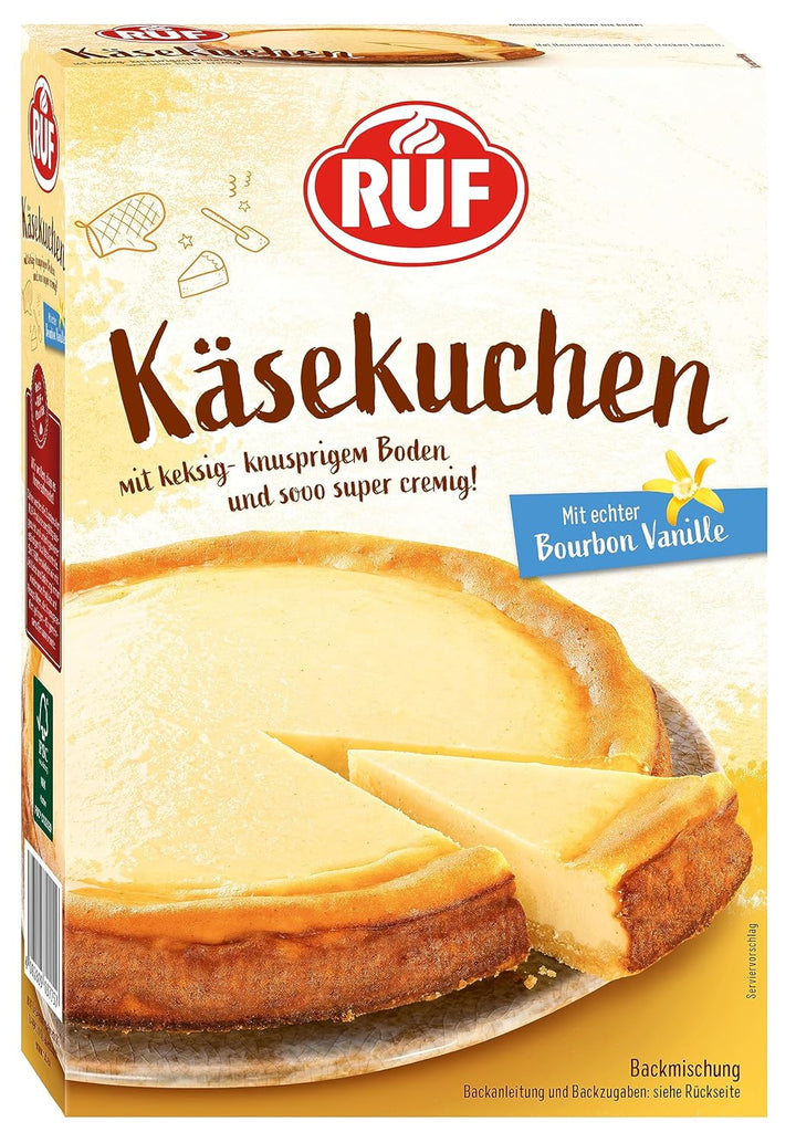 RUF Käsekuchen Backmischung, Cheesecake Mit Knusprigem Streuselteig, Super Cremiger Kuchen Mit Echter Bourbon-Vanille, Einfache Zubereitung, 1 X 570G