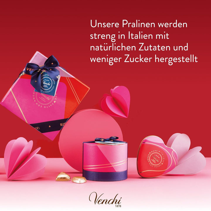 Venchi - Herzförmige Dose Mit 6 Valentines Pralinen, Geschmacksrichtungen Milch Und Veganer Extra Zartbitterschokolade 75%, Glutenfrei, Valentinstagskollektion, 48 G, Geschenkidee