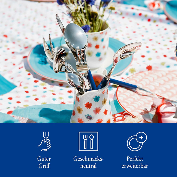 Villeroy & Boch – Play! Blue Ocean Tafelbesteck, Set 30 Teilig Blau, Spülmaschinenfest, Besteck Bunte Griffe, Besteck Kunststoffgriffe, Besteck Set, Essbesteck, Messer, Gabel, Edelstahl, Kunststoff