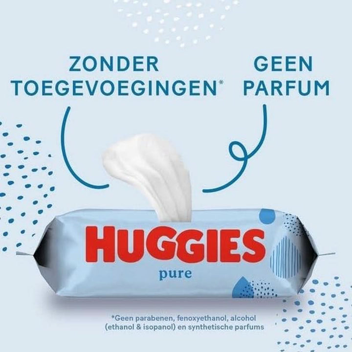 Huggies Pure, Babytücher, 18 Packungen (Insgesamt 1008 Tücher) — 99 Prozent Reines Wasser — Parfümfrei Für Sanfte Reinigung Und Schutz — Natürliche Feuchttücher