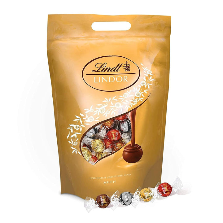 Lindt Schokolade LINDOR Kugeln Mischung | 2 Kg Beutel | Ca. 160 LINDOR Kugeln in Den Sorten Vollmilch, Weiß, Dark 60%, Haselnuss | Pralinengeschenk | Großpackung | Schokoladengeschenk