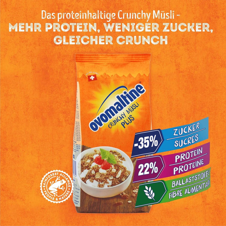 Ovomaltine Crunchy Protein Muesli plus - Crunchy cu fulgi de ovăz - Mix de cereale cu 22% proteine, 300 grame