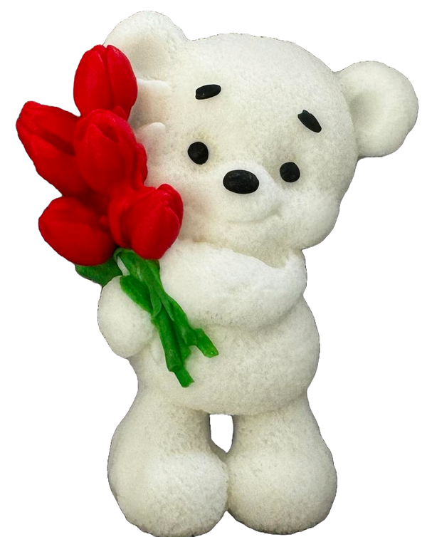 Edible decoration of sugar, tulip teddy bear