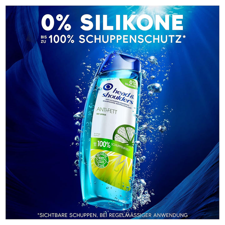 Head & Shoulders Anti-Schuppen Shampoo, Anti-Fett, Bis Zu 100% Schuppenfrei, Silikonfrei, Mit Zitrus, Haarpflege, Kopfhautpflege, Frischegefühl, 250Ml