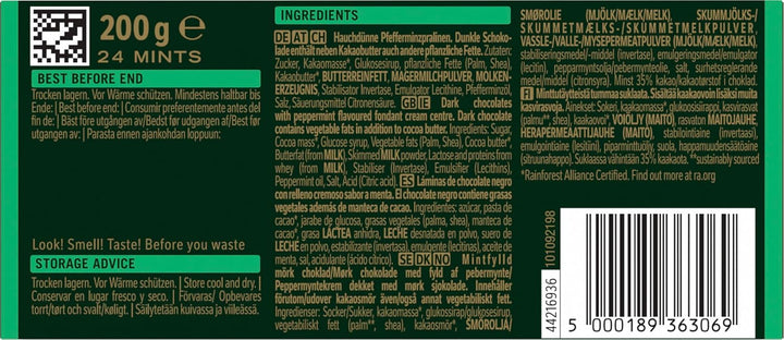 NESTLÉ after EIGHT, Hauchdünne Schokoladen-Täfelchen Aus Dunkler Schokolade Mit Pfefferminz-Cremefüllung Für Genießer, 12Er Pack (12X200G)