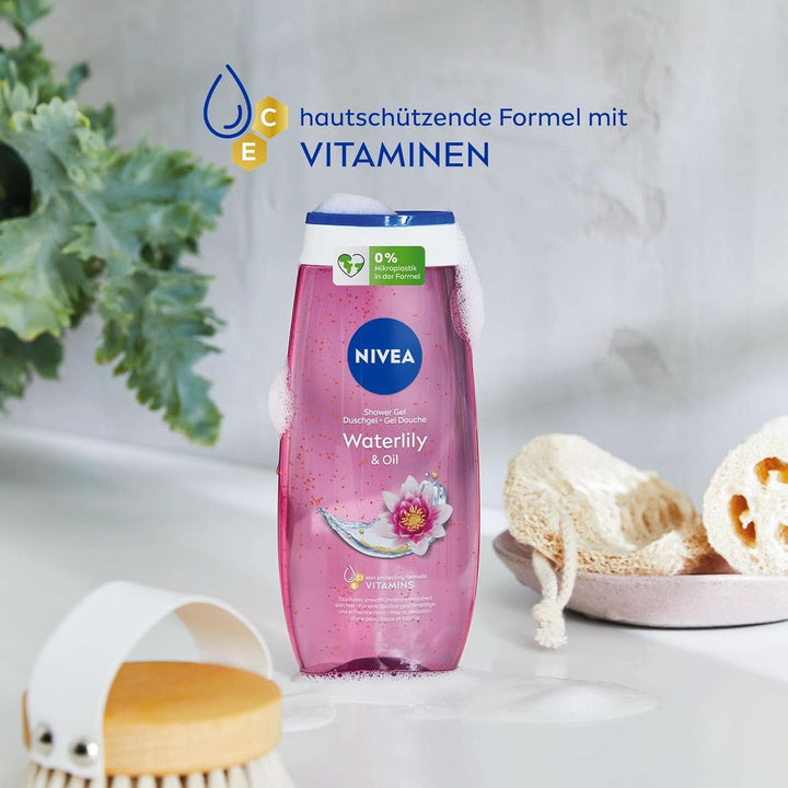  NIVEA Waterlily & Oil, Gel de duș cu parfum proaspăt de nufăr, pH neutru, 250 ml