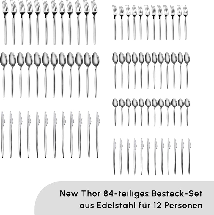 Karaca Thor 84-Teiliges Tafelbesteck Mit Schachtel, Edelstahl in Eleganter Box Stilvolles Und Hochwertiges Besteck Für Anspruchsvolle Tischkultur