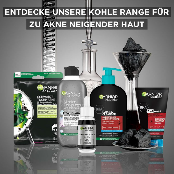 Garnier, Cleanser cu cărbune, gel de curățare facială împotriva punctelor negre și a coșurilor, 250 ml