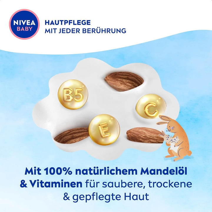 NIVEA Baby AQUA Feuchttücher, Baby Feuchttücher Zur Sanften Reinigung Empfindlicher Haut, Hypoallergene Und Parfümfreie Feuchttücher Für Babys Mit 99% Wasser (4 X 57 Stück)