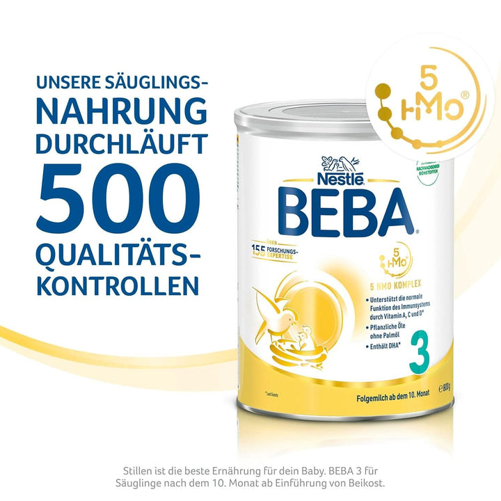 Nestle BEBA 2 Lapte praf de continuare după luna a 6-a, cu complex 5 HMO, numai lactoză, fără ulei de palmier, pachet de 3 (3 X 800G)