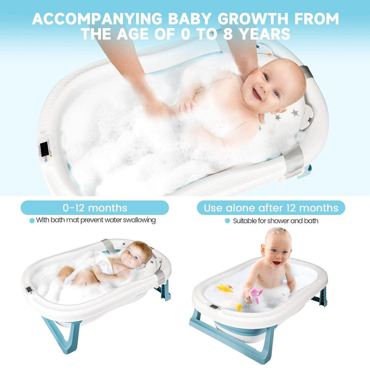 Einesin Groß XXL Faltbare Baby Badewanne Mit Integriertem Thermometer, Baby Wanne Inkl. Badewanneneinsatz Baby, Baby-Haarwaschbecher, Babybadewanne Faltbar Für Babys 0-6 Jahre, Blau