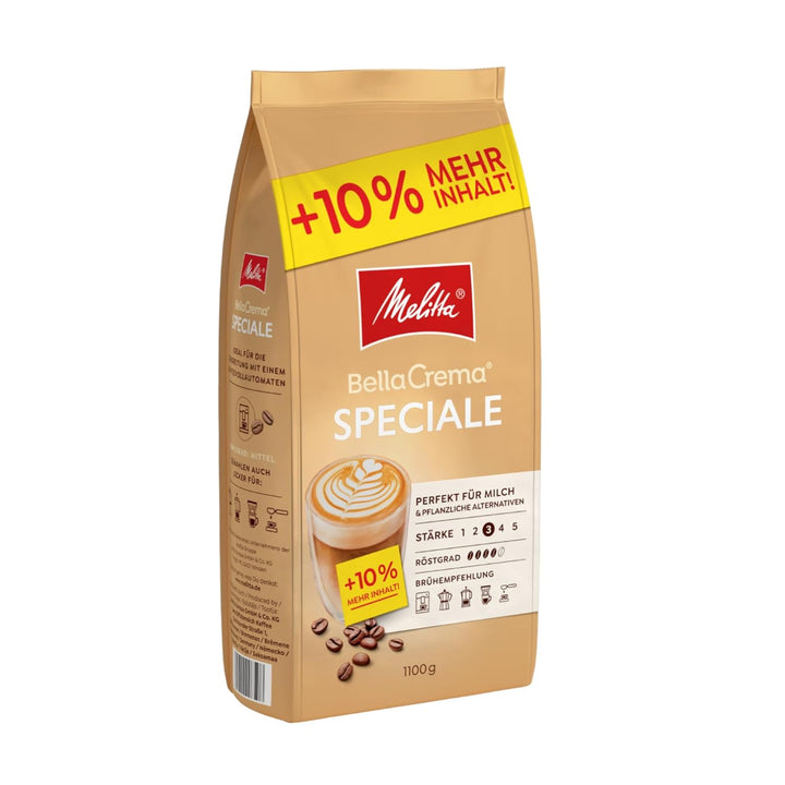 Melitta Bellacrema Decaf Ganze Kaffee-Bohnen Entkoffeiniert 1Kg, Ungemahlen, Kaffeebohnen Für Kaffee-Vollautomat, Koffeinfrei, Milde Röstung, Geröstet in Deutschland, Stärke 3