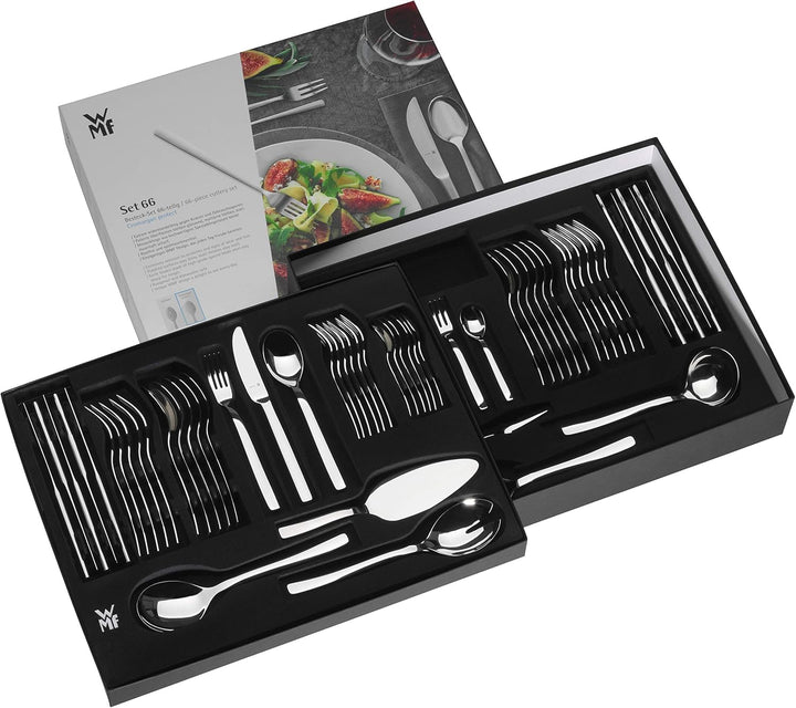 WMF Corvo Besteck Set 12 Personen, 66 Teilig, 60 Teile Mit Servierbesteck, Hohlheftmesser, Cromargan Protect Mattiert, Kratzbeständig, Spülmaschinenfest