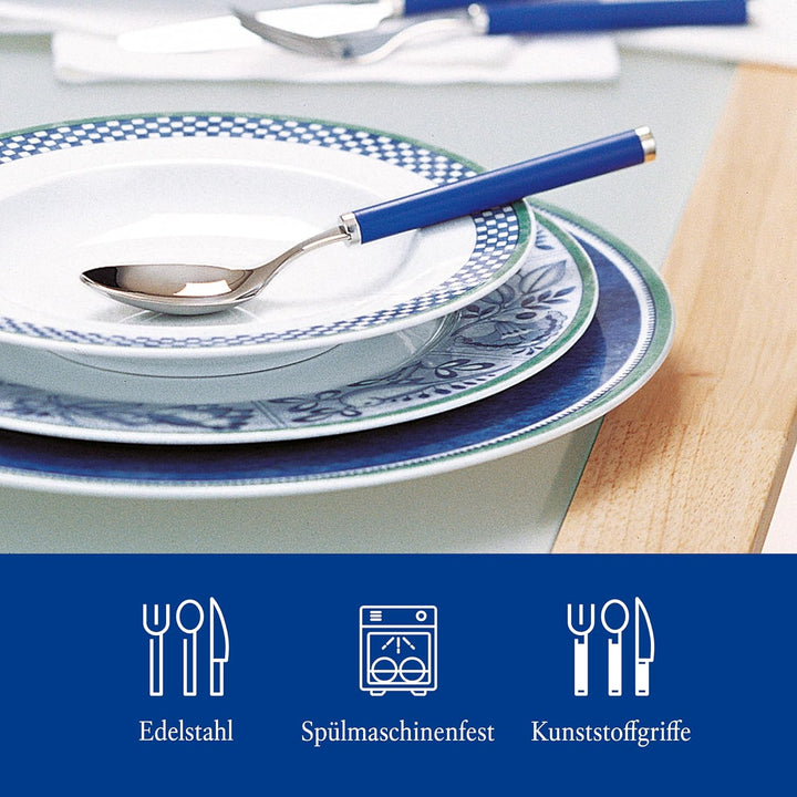 Villeroy & Boch – Play! Blue Ocean Tafelbesteck, Set 30 Teilig Blau, Spülmaschinenfest, Besteck Bunte Griffe, Besteck Kunststoffgriffe, Besteck Set, Essbesteck, Messer, Gabel, Edelstahl, Kunststoff