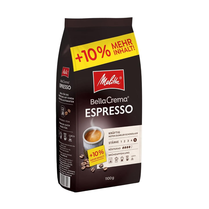 Melitta Bellacrema Decaf Ganze Kaffee-Bohnen Entkoffeiniert 1Kg, Ungemahlen, Kaffeebohnen Für Kaffee-Vollautomat, Koffeinfrei, Milde Röstung, Geröstet in Deutschland, Stärke 3