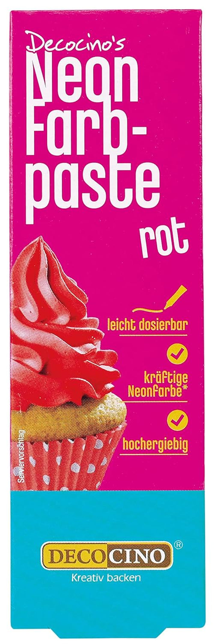 Decocino Neon Lebensmittelpaste Rot – Hochdosierte Lebensmittel-Farbe – Zum Einfärben Von Kuchen, Torten, Muffins, Cupcakes – Geschmacksneutral