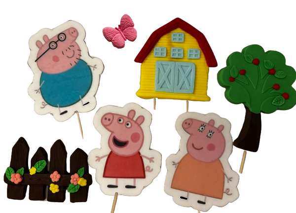 Set 7 edible decorations from sugar paste, Peppa Pig