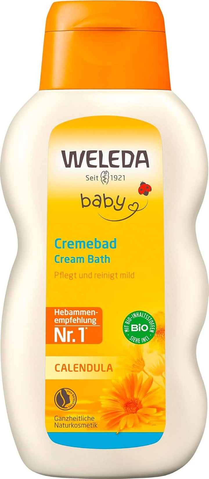 WELEDA Bio Baby Calendula Cremebad - Veganer Naturkosmetik Badezusatz Mit Mandelöl & Sesamöl Pflegt Die Haut & Schützt Sie Vor Dem Austrocknen. Baby Bad Ohne Tenside Für Babys & Kinder (1X 200Ml)