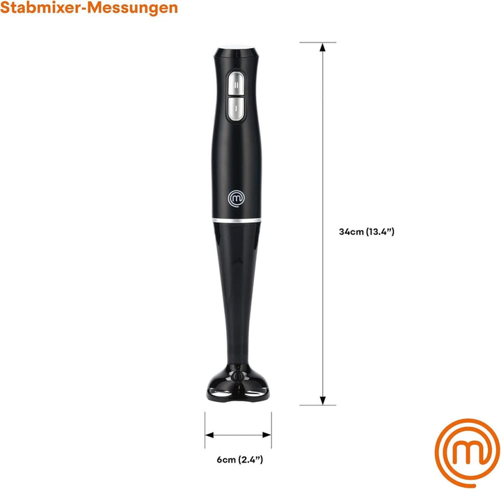 Masterchef Stabmixer, Pürierstab Mit Spritzschutz, Zauberstab Küchengerät, Elektrische Mixstab Hand Blender Mit 2 Geschwindigkeiten, Eintauchfunktion, Spülmaschinenfeste Komponenten, 200W, Schwarz