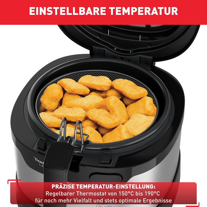 Tefal Uno M Fritteuse FF215D | 1470 Watt | Kapazität: 1 Kg | Einstellbares Thermostat | Sichtfenster | Abtropfposition | Edelstahl/Schwarz, Medium