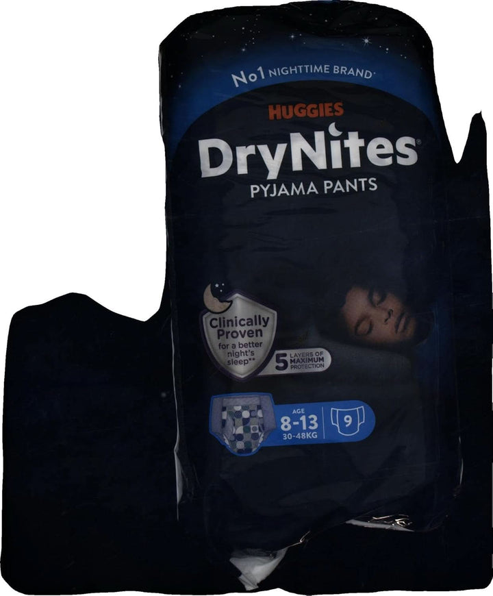 Huggies Drynites Scutece de noapte foarte absorbante, pentru băieți 8-13 ani (30-48 kg), 9 buc