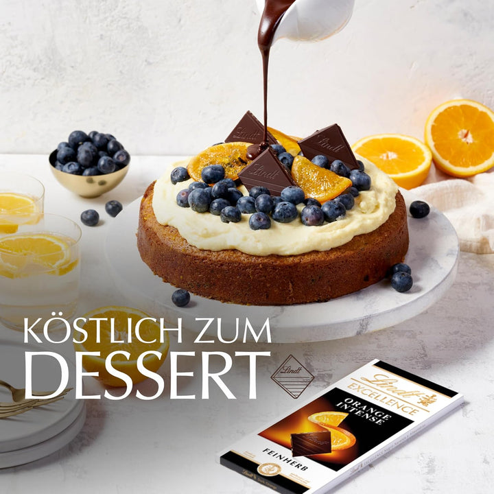 Lindt EXCELLENCE Orange Intense | 100 G Tafel | Zartbitter-Schokolade Mit Orangen- & Mandelstückchen | Intensiver Kakao-Geschmack | Edle Schokoladentafel