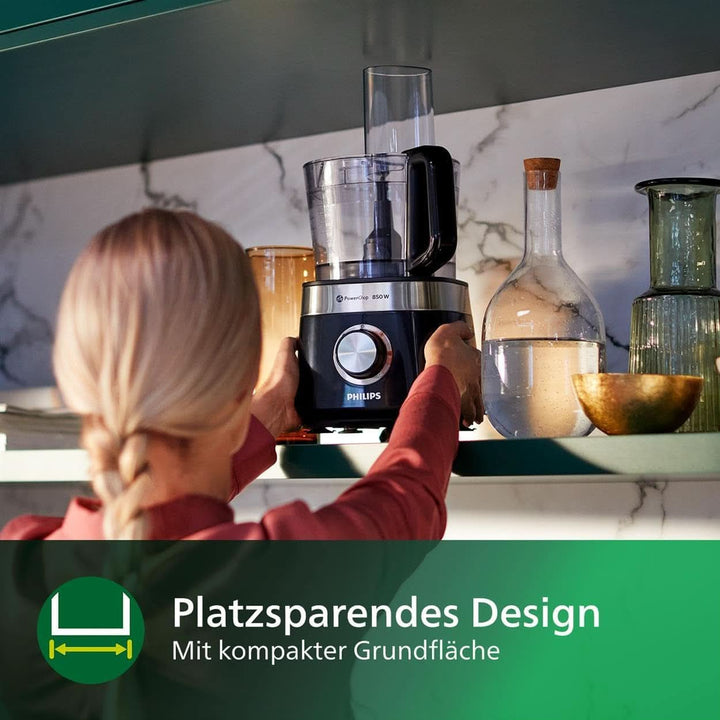 Philips Kompakte Küchenmaschine – 850W, 31 Funktionen, 2.1-Liter-Behälter, Powerchop, Edelstahlklinge (HR7530/10)