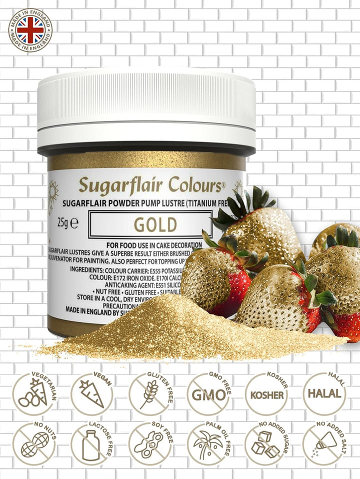 Sugarflair Pump Refill Gold - Nachfüllpackung Für Pumpspray Lebensmittelfarbe - 25G