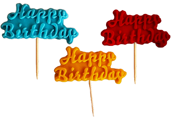 Set of 3 edible decorations from sugar paste, Happy Birthday