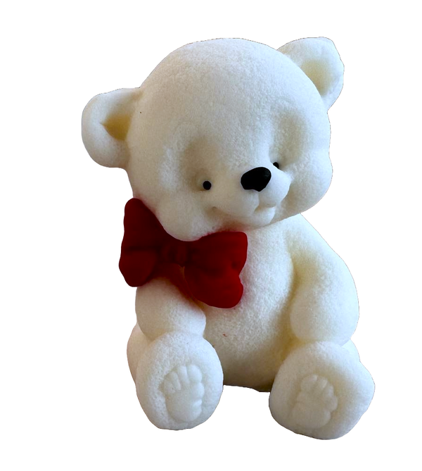 Edible decoration of sugar paste, white teddy bear with red butterfly