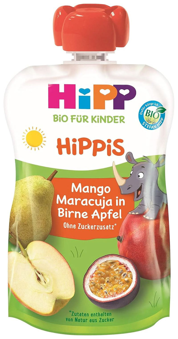 Hipp Super-Hippis Quetschbeutel, Granatapfel-Acerola in Apfel-Himbeere, 100% Bio-Früchte Ohne Zuckerzusatz, 6 X 100 G Beutel