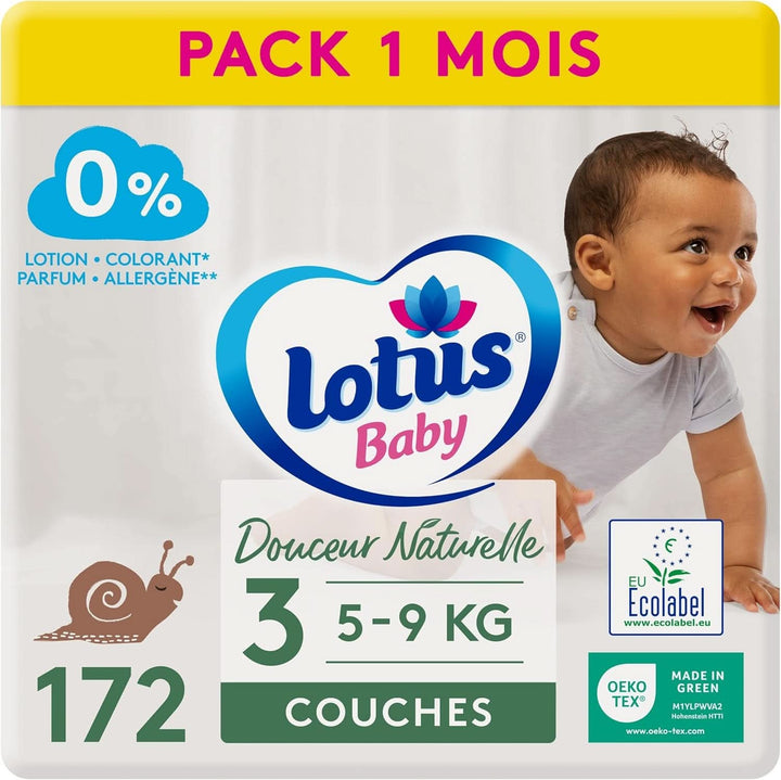 Douceur Naturelle – Windeln Größe 3 (5-9 Kg) Pack 1 Monat – 172 Windeln