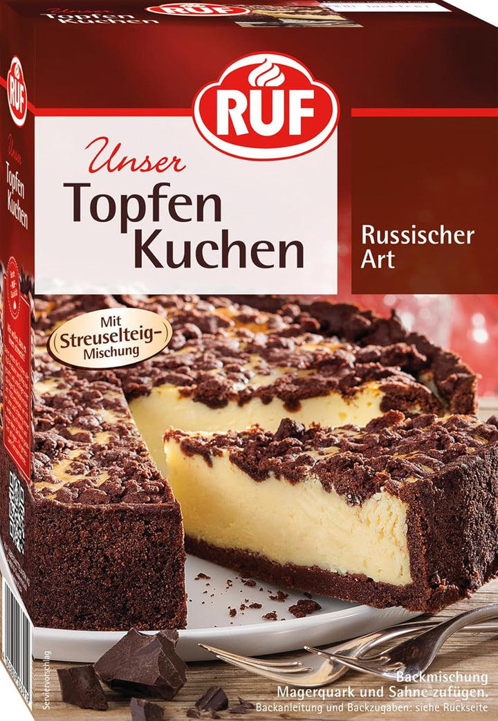 RUF Käsekuchen Backmischung, Cheesecake Mit Knusprigem Streuselteig, Super Cremiger Kuchen Mit Echter Bourbon-Vanille, Einfache Zubereitung, 1 X 570G