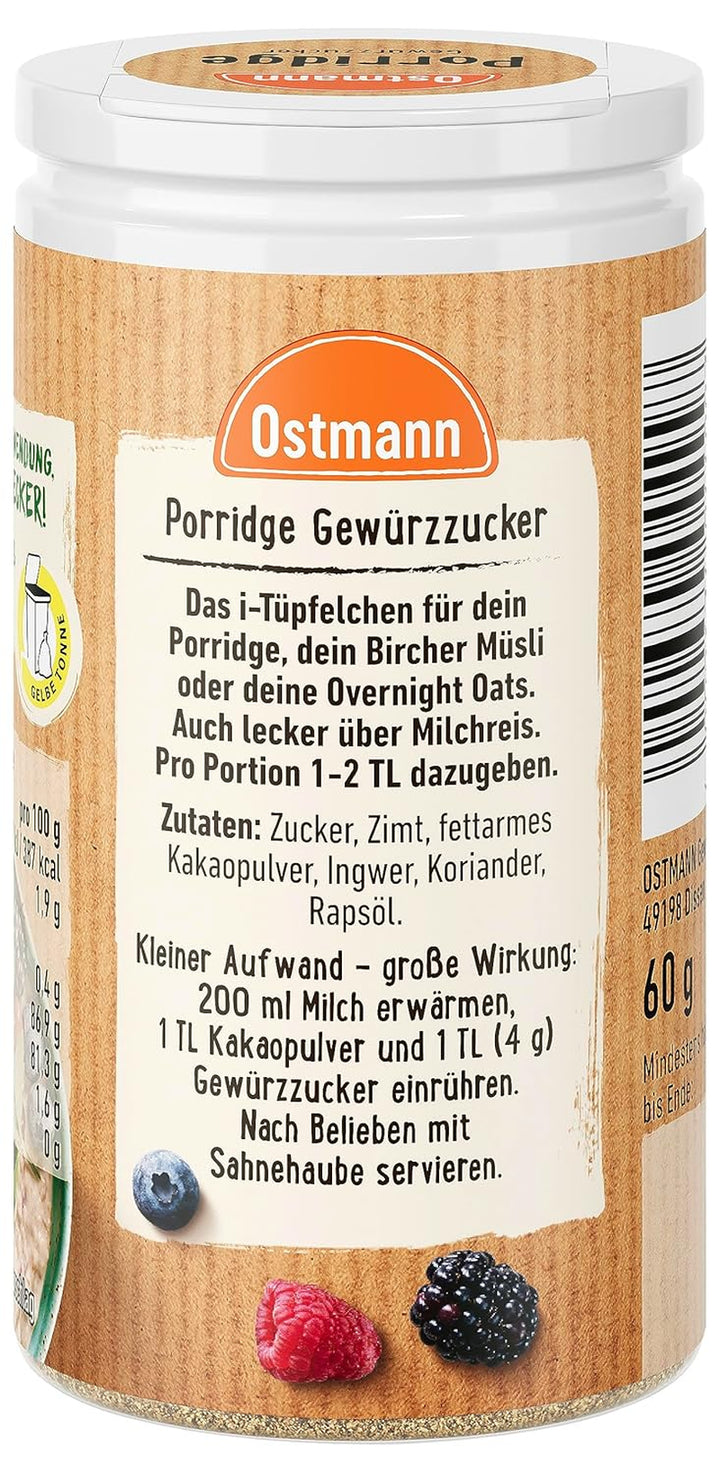 Ostmann Gewürze – Porridge Gewürzzucker, Aromatischer Mix Mit Zimt & Kakao, Zum Würzen Von Oatmeal, Milchreis Und Anderen Süßen Spezialitäten, Vegan, 60 G (Verpackungsdesign Kann Abweichen)