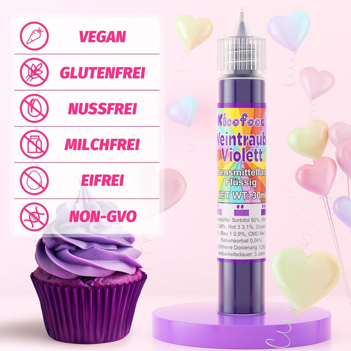 Lebensmittelfarbe - 30Ml Hochkonzentriert Lebensmittelfarbe Flüssig, Lebensmittel Farbe Für Kuchendekoration, Kunsthandwerk Einfärben, Airbrush, DIY Seifen (Weintraube Violett)