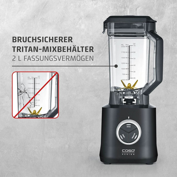 CASO Powerblender B 2000 - Profi Standmixer, 30.000 U/Min, 2000 Watt, Bruchsicherer Tritan-Mixbehälter (2 L), Bpa-Frei, Pulse-, Shake-, Smoothie-Funktion, 8-Fach Messer-System Mit Titanbeschichtung