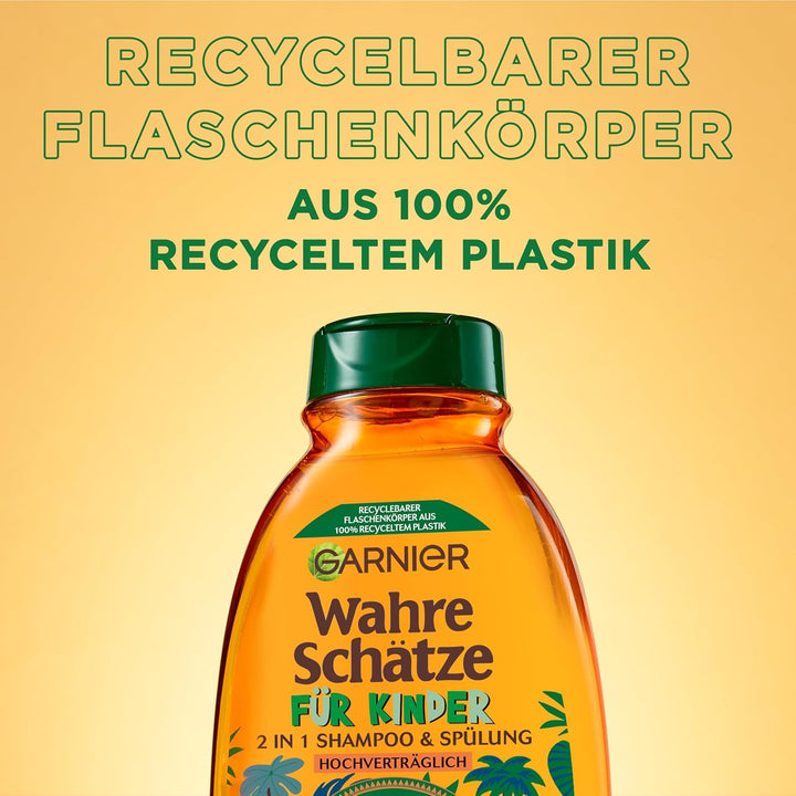 Garnier Shampoo Für Kinder, Mildes 2-In1 Pflegeshampoo Für Empfindliches Haar Und Leichte Kämmbarkeit, Mit Aprikose Und Baumwollblüte, Wahre Schätze Kids, 6 X 250 Ml