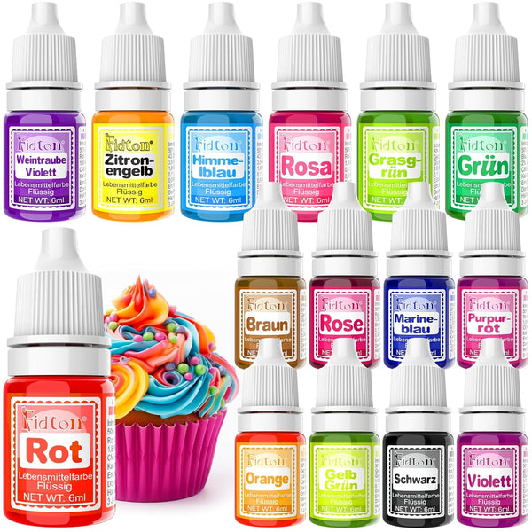 Lebensmittelfarbe Flüssig - Fidton 15 Farben Hochkonzentrierte Essbare Tortendeko Set, Food Coloring Für Ostereierfarben, Fondant, Kochen, Flüssige Lebensmittelfarbe Für Makronen - 6 Ml