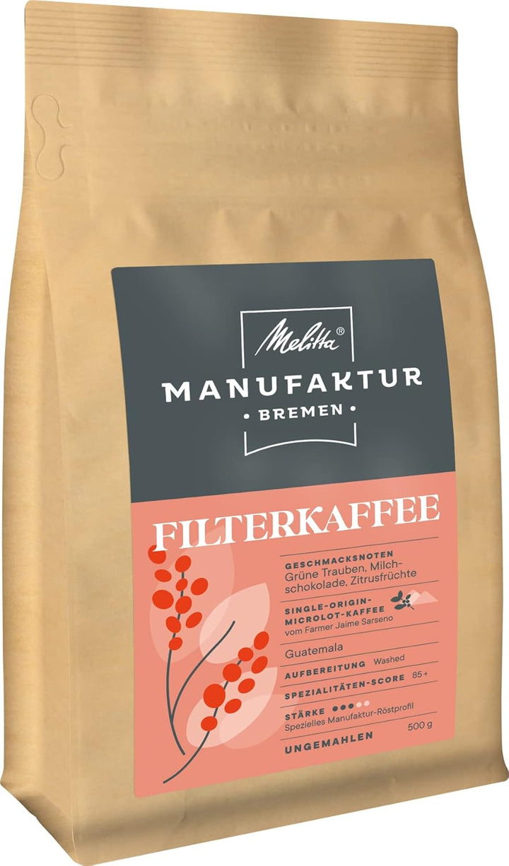 Melitta Manufaktur-Kaffee Caffè Crema Spezialitäten-Kaffee, 500G, Kaffee-Bohnen, Ungemahlen, Single-Origin-Farm-Kaffee Aus Costa Rica, Geröstet in Deutschland, Stärke 3