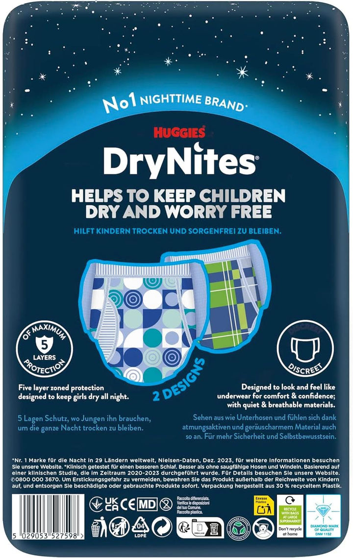 Huggies Drynites Scutece de noapte foarte absorbante, pentru băieți 8-13 ani (30-48 kg), 9 buc