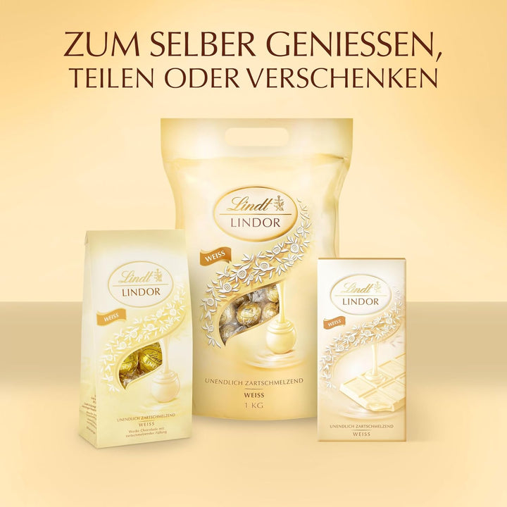 Lindt Schokolade LINDOR Kugeln Weiß | 500 G | Ca. 40 Kugeln Weiße Schokolade Mit Unendlich Zartschmelzender Füllung Im Süßen Cornet | Pralinen Geschenk | Schokoladen Geschenk