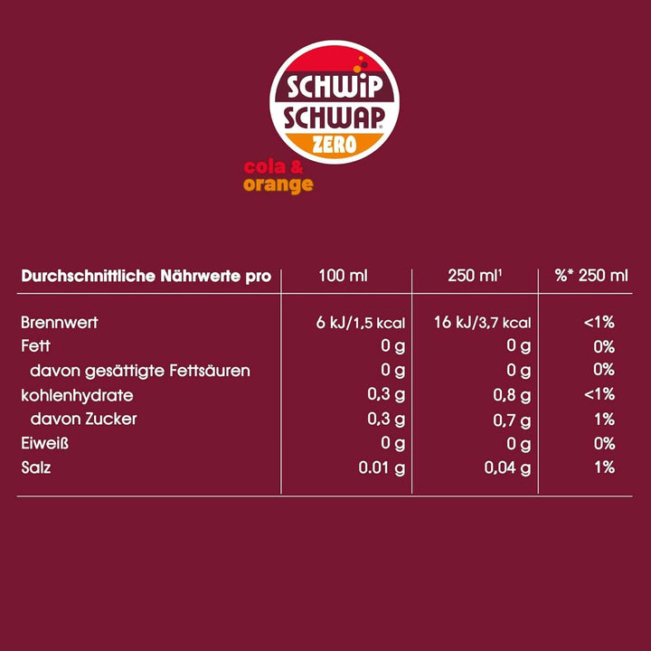 SCHWIPSCHWAP ZERO - XXL PACK - Băutură răcoritoare de cola cofeinizată cu portocale, set 6 x 1,75 litri