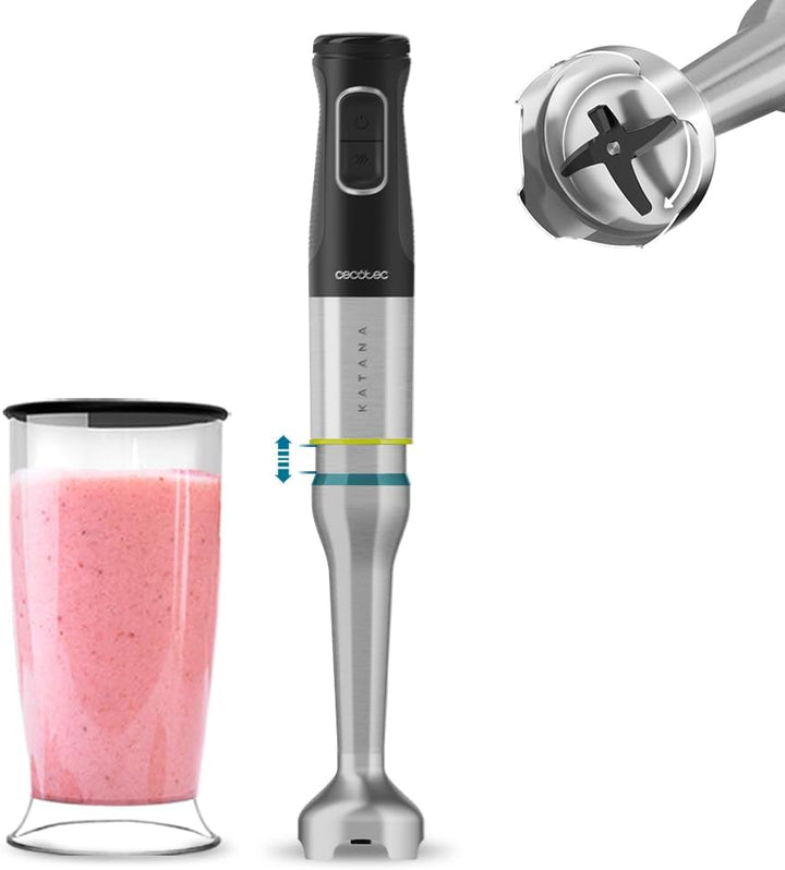 Cecotec Handmixer Katana 15 Totaldestroy Smash B. 1500 W, Total Destroy, Perreomove, 21 Geschwindigkeiten, Turbo-Funktion, Spritzschutzhaube, 8 Titan-Klingen, 800Ml Becher