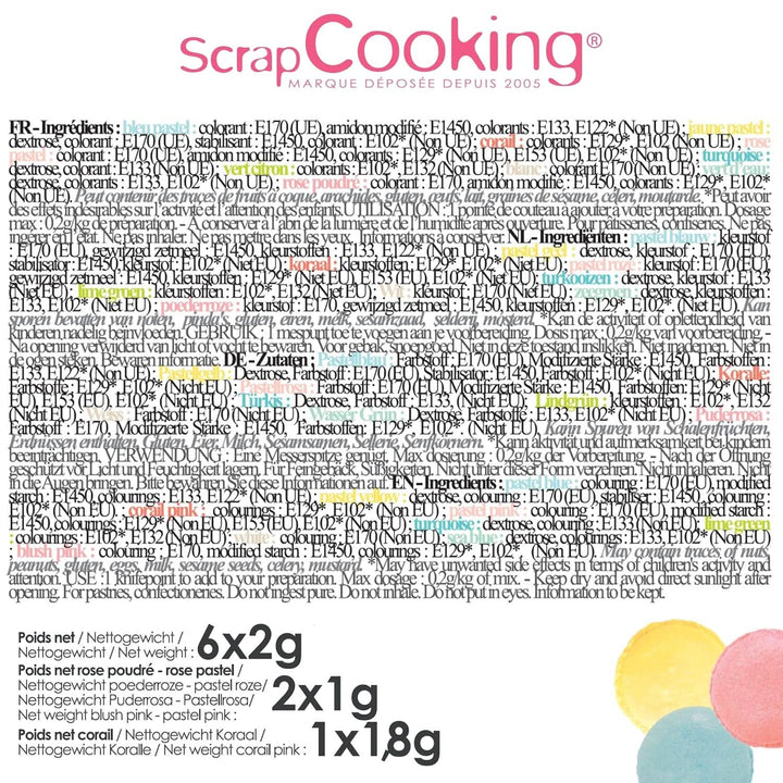 ScrapCooking - Set 9 coloranti pudra, nuante pastel, 15 grame total