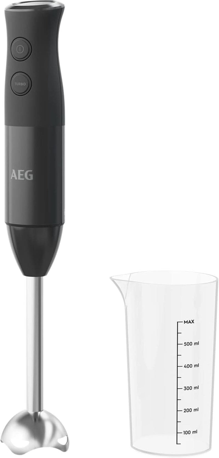 AEG HB4-1-4GG Stabmixer / 2 Edelstahl-Klingen / Inkl. Smoothie-Becher / Bpa-Frei / 2 Geschwindigkeitsstufen / Turbo-Funktion / Spülmaschinenfest / Gebürstetes, Schwarz